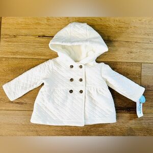 NWT baby girls white quilted peacoat with faux fur lined hood - size 6 months